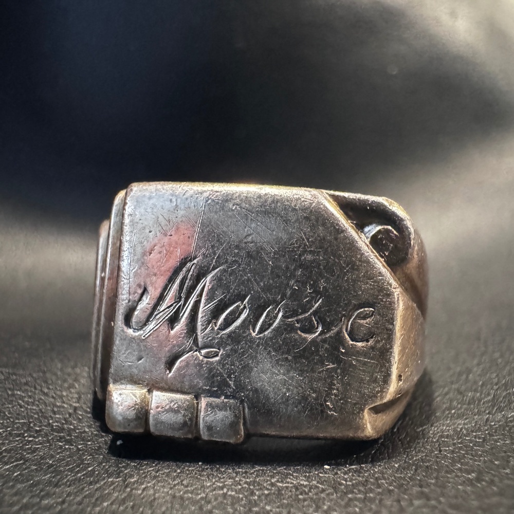 Vintage Sterling Silver “Moose” Signet Ring – Rustic Hand-Engraved